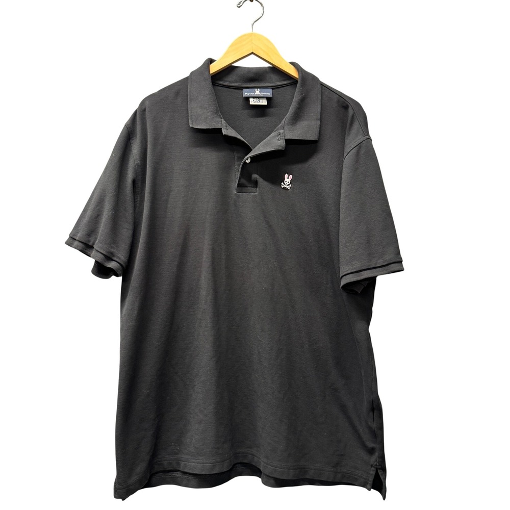 Psycho Bunny Polo Shirt Mens 9 3XL Pique Pima Cotton Black Classic Preppy